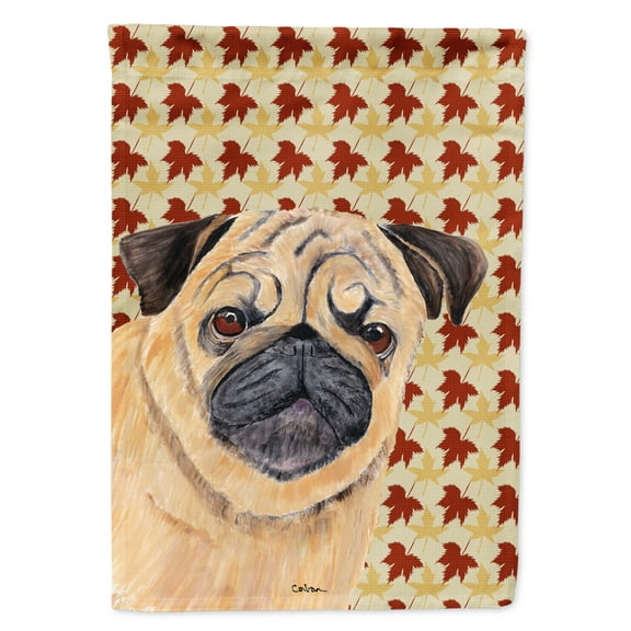 Carolines Treasures SC9211-FLAG-PARENT Pug Fall Leaves Portrait Flag  multicolor