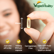 Vegan Omega 3, Alage Oil Supplement, Heart and Brain Health, DHA 60 Servings