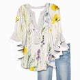 thumbnail image 2 of White Tops for Women Floral Print V Neck Blouses for Women 3/4 Ruffle Sleeve Shirts Casual Summer Tops, 2 of 5