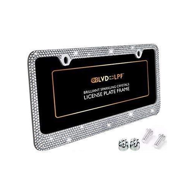 Bling Bling Crystal Metal Chrome License Plate Frame with Screw Caps