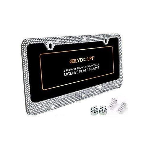 Bling Bling Crystal Metal Chrome License Plate Frame with Screw Caps