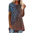 thumbnail image 2 of SMihono Hauts pour Femmes Été Chic Décontracté T-Shirts à Col Rond Amples Décontractés à Imprimé Blouse à Manches Courtes T-shirt Oversize pour Femmes 2023, 2 of 9