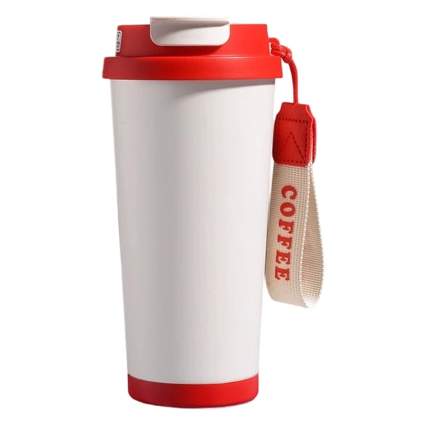 Vaso térmico de acero inoxidable 304 de 500 ml con pajita. Taza de viaje portátil con aislamiento al vacío para bebidas frías y calientes. Taza de café reutilizable con tapa abatible y correa de