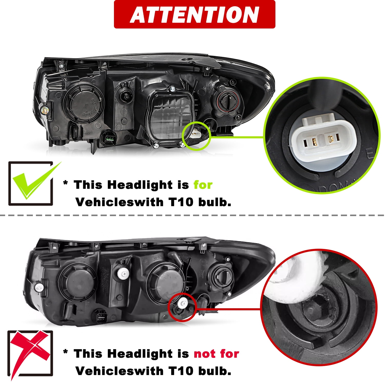 For 2007-2012 Hyundai Santa Fe 6pin Halogen 2pcs Headlights Black Amber Headlamps Assembly 07-12