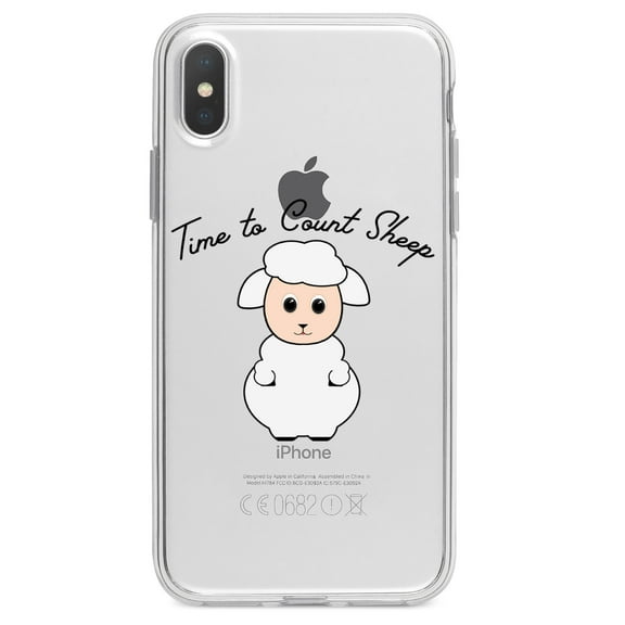DistinctInk Clear Shockproof Hybrid Case for iPhone X / XS (5.8" Screen) - TPU Bumper Acrylic Back Tempered Glass Screen Protector - Time to Count Sheep - Lamb