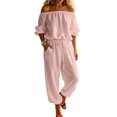thumbnail image 3 of Jerdar Womens 2 Piece Outfits Off Shoulder Tops Wide Leg Pants Drawstring Waist Side Pockets Vacation Travel Casual Lounge Streetwear XL, 3 of 8