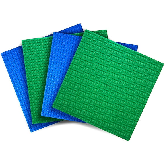 ZECATL Ensemble Varié de Plaques de Base Classiques (Ensemble de 4 - 10 Pouces X 10 Pouces) Compatible avec Toutes les Grandes Marques de Briques de Construction, Y Compris Lego - 2 Plaques de Base Vertes et 2 Bleues