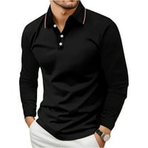 Homeyce Golf Polos for Men Long Sleeve Contrast Collared Polo Shirts Button Down Casual Lightweigt Fashion Work Polo Sweater Solid Color Golf Shirt,Black M
