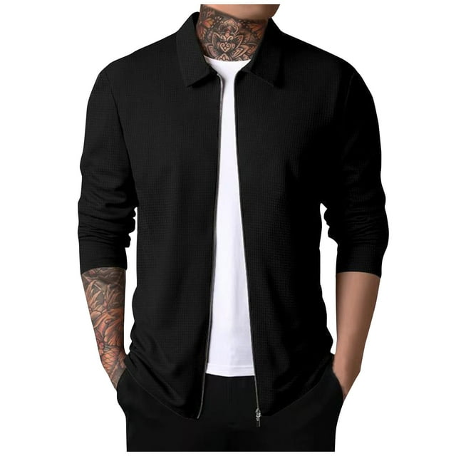 Men's Solid Color Zipper Lapel Jacket Coat Men's Casual Fashion Warm CoatXL
