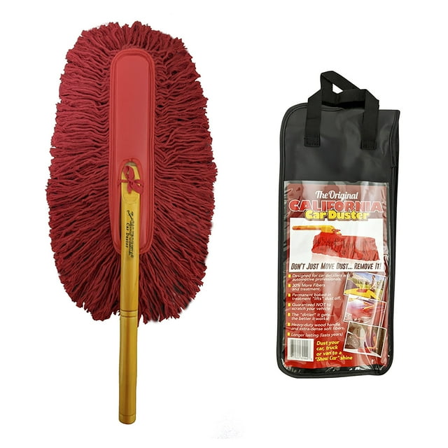 California Car Duster Original Style Wood Handle Duster with Red Mop