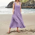 thumbnail image 4 of CHOK Robes d'Été Décontractées Femmes Coton Lin à Fleurs Robe Maxi Femme Sans Manches Débardeur Longue Fluide Robe Bohème Robes d'Été Fluides pour Adolescentes avec Poches Gris Foncé 3TG, 4 of 7