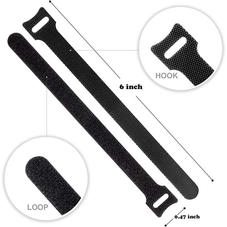 Mengzhilian Pack of 100 Black Reusable Cable Ties, Velcro Strap, Adjustable Cable Velcro Straps, Strong Hook and Loop Velcro Straps with Buckle for Cable, Desk