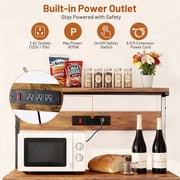 Beddle Kitchen Baker's Rack with Power Outlet, 31 Industrial 4-Tier Storage Shelf, Metal Frame with Rustic Wood Shelves