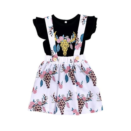 

2DXuixsh Girl Clothes 3-6 Months Toddler Kids Girls Cow Prints Short Sleeves Top Suspenders Skirt 2Pcs Set Cloths Long Sleeve Girls Pajama Sets Girls Clothes Kids Set Black Size 100