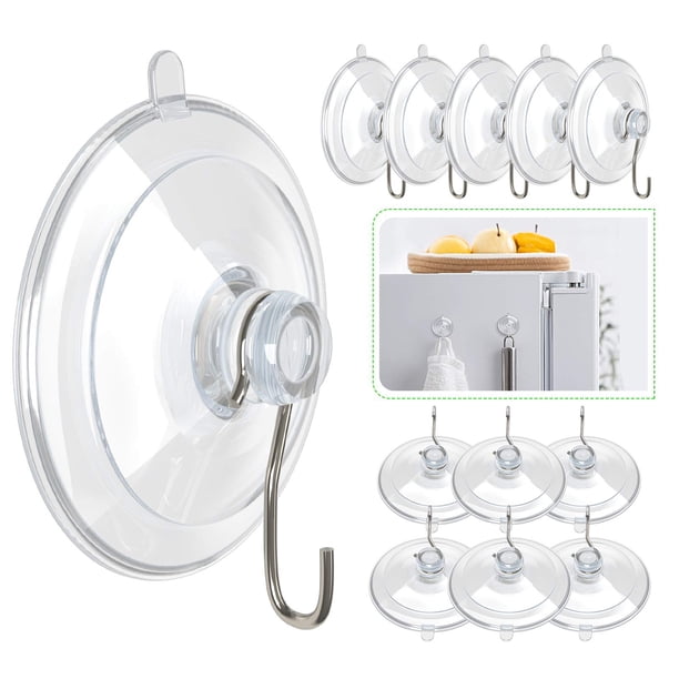 Ganchos con ventosa HangerSpace de 4,5 cm de PVC transparente con metal, paquete de 12