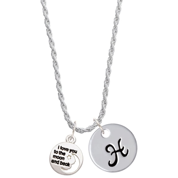 Delight Jewelry Silvertone Small I Love You to the Moon Silvertone Script Initial Disc - H - Charm Necklace, 20"+3"