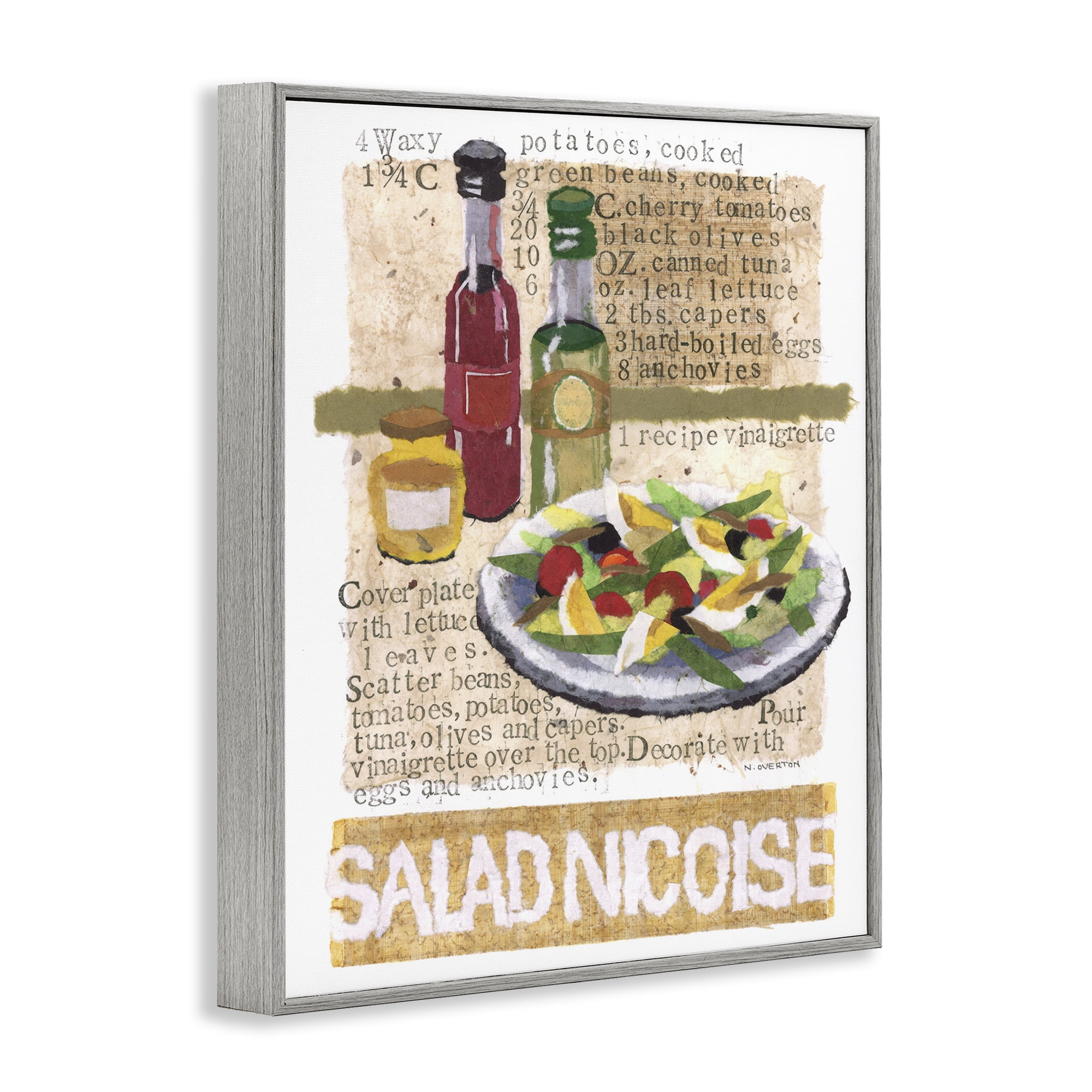 Stupell Industries Salad Nicoise Recipe Food & Beverage Painting Gray Framed Art Print Wall Art, 11 x 14