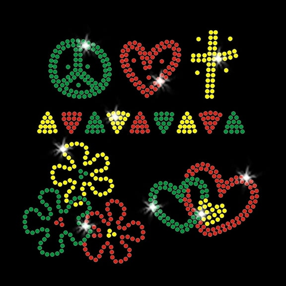 Juneteenth Designs Set Iron-on Sparkly Bling Kids Girls Clear Red Green Yellow Crystals Rhinestone Transfer by JCS Rhinestones