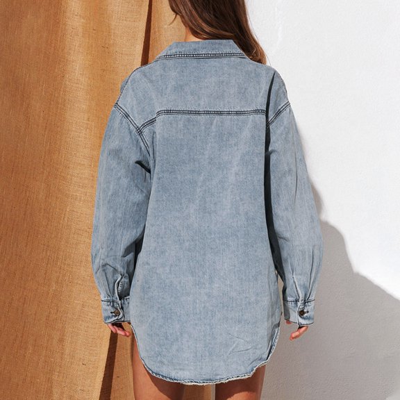 Vedolay Womens Jackets Jean Jackets for Women Fashion Casual Long Sleeve Button Down Denim Jacket,Light Blue S