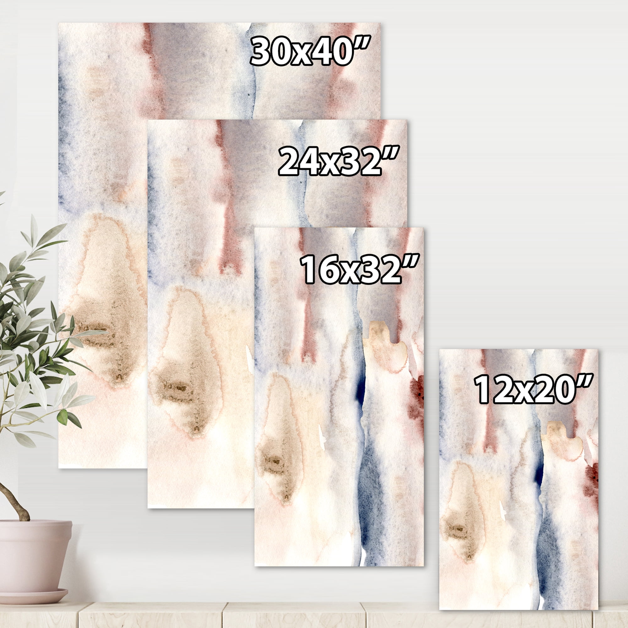Designart ' Pastel Abstract With Pink Dark Blue and Gray Spots ' Modern Canvas Wall Art Print