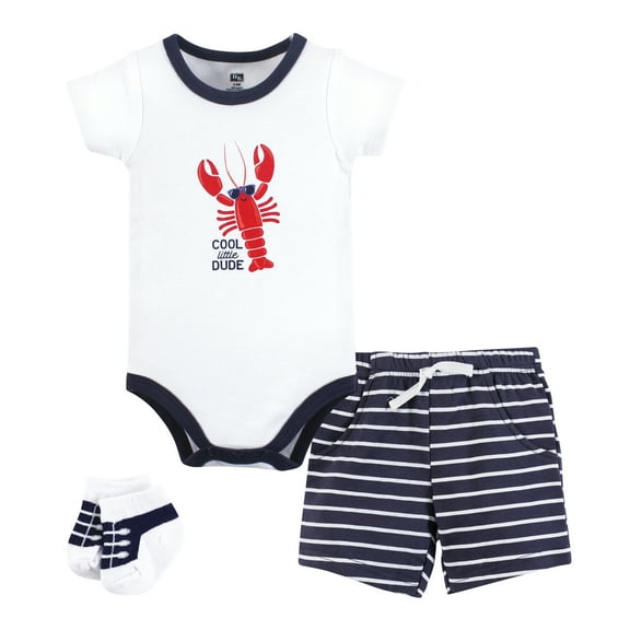 Hudson Baby Infant Boys Bodysuit, Short and Sock, Cool Dude Lobster, 0-3 Months