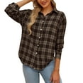 thumbnail image 2 of Sakmal Women Shirts Button Down Work Brown Shirts Plaid Collared Long Sleeve Tops for Women, 2 of 7