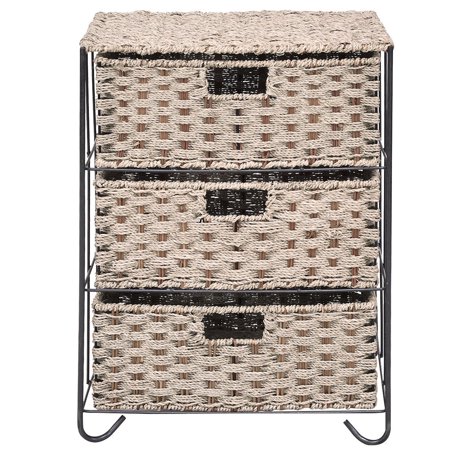 3 Rattan Wicker Storage Drawer Unit Baskets Bin Chest Organizer