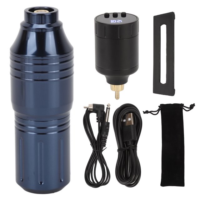Kit de fuente de alimentación para tatuaje de 1300mAh, Kit de pluma de tatuaje con pantalla Digital ajustable de voltaje inalámbrico con cable de Clip RCA azul