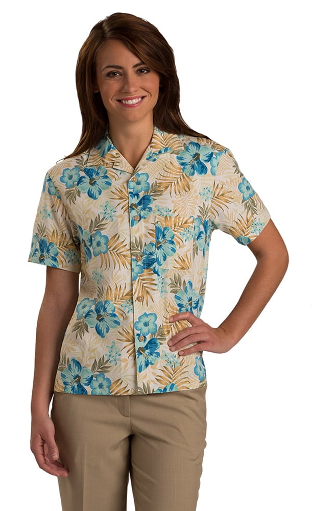 Edwards Garment Restaurants Left Pocket Natural Buttons Open Neck Camp Shirt