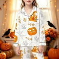 thumbnail image 2 of REDARER Girls 2 Piece Halloween Pajama Set Notch Collar Long Sleeve Button Top Matching Long Pants House Pumpkin Skull Bone Tree Print Home Sleep Loungewear Outfit,3-4 Years, 2 of 5
