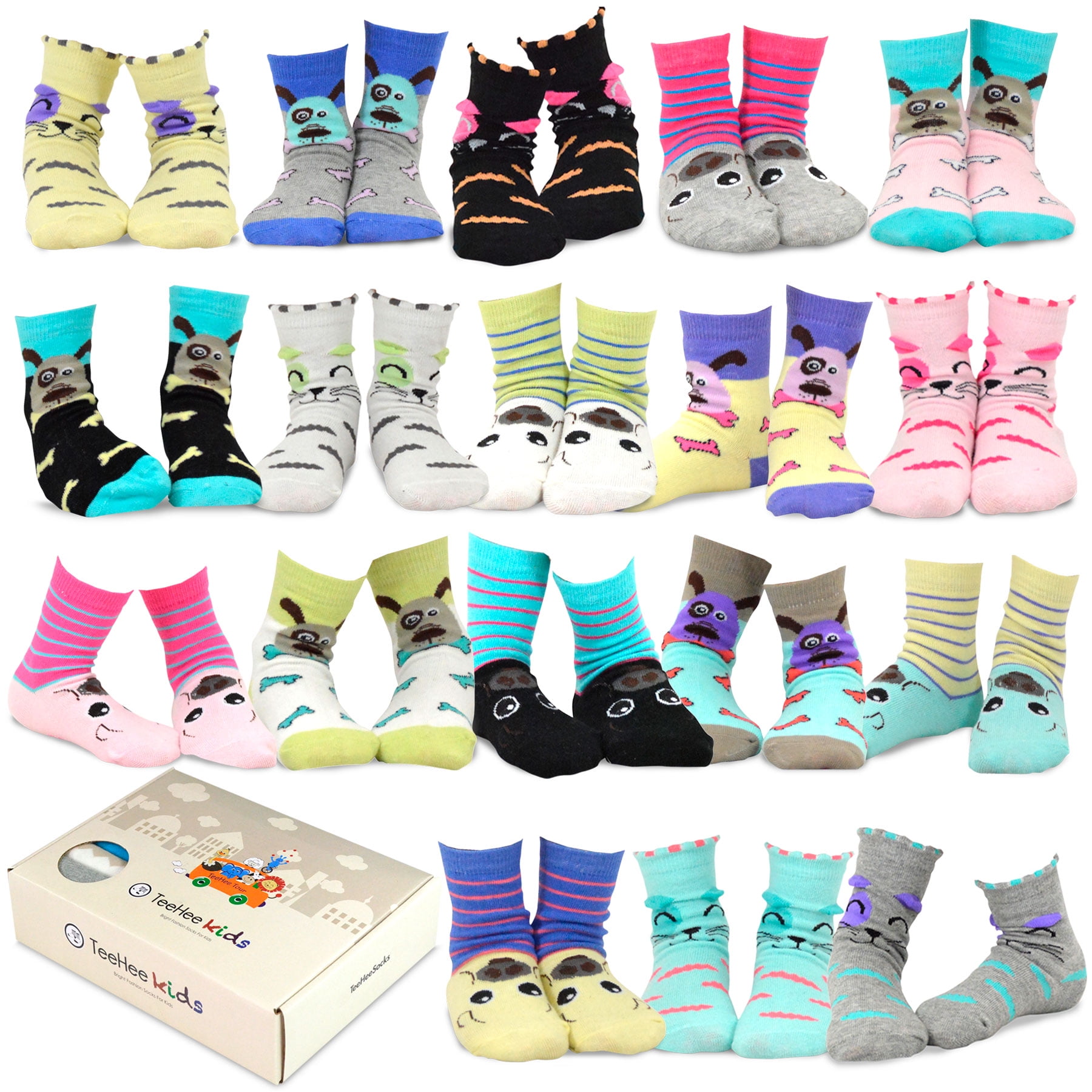 TeeHee Little Girls and Toddler Girls Fun Novelty Cute Crew Socks 6 Pair Pack