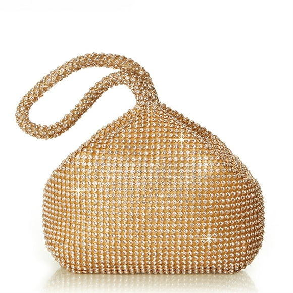 Fawoonu Elegant Gold Rhinestone Evening Clutch with Detachable Wrist Strap for Weddings and Parties