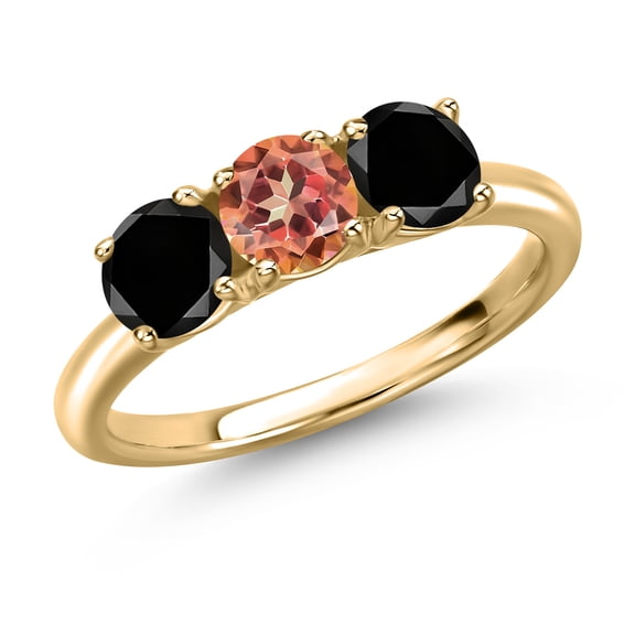 Gem Stone King 10K Yellow Gold Ecstasy Mystic Topaz and Black Diamond Engagement Ring for Women | 2.10 Cttw | Round 5MM | Gemstone November Birthstone | Size 6