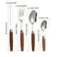 thumbnail image 3 of Juego de cubiertos de acero inoxidable | 4 piezas de cuchillo, tenedor, cuchara y palillos con mango de imitación madera | Utensilios ergonómicos para cenas y reuniones informales, 3 of 6