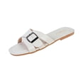 thumbnail image 2 of Domuza Sandals For Women 2026 Summer Flats Comfortable Wide Width Cute Slides Womens Casual Walking Beach PU Leather Shoes White 7（EU-38）, 2 of 7