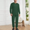 thumbnail image 2 of Dark Green Men's Pajama Set Sleepwear Pjs Lightweight Long Sleeve Crewneck Shirts and Bottoms Soft Comfy Sleep Sets 2XL, 2 of 5