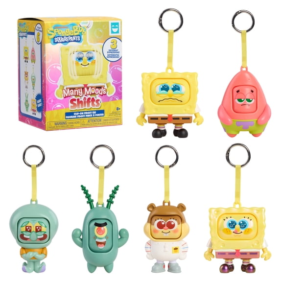 Happy Haul SpongeBob SquarePants Many Moods Shifts Clip-on Fidget Figs Surprise Toys, Drop 2 Blind Box Collectibles, 3.5-Inch Clip-on with Spinning Face by Just Play, Short-Run Drop, Ages 8