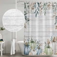 thumbnail image 5 of Green Blue Pumpkins Fall Shower Curtain, Waterproof Shower Curtains for Bathroom, Thanksgiving Eucalyptus Leaves Wooden Washable Fabric Bathtub Curtain Set Bath Decor with 12 Hooks Long 72"x84", 5 of 8