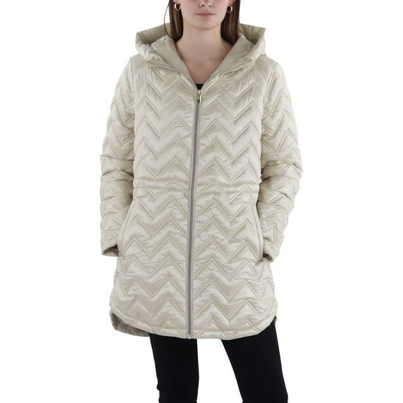 Via Spiga Womens Hooded Cold Weather Quilted Coat
