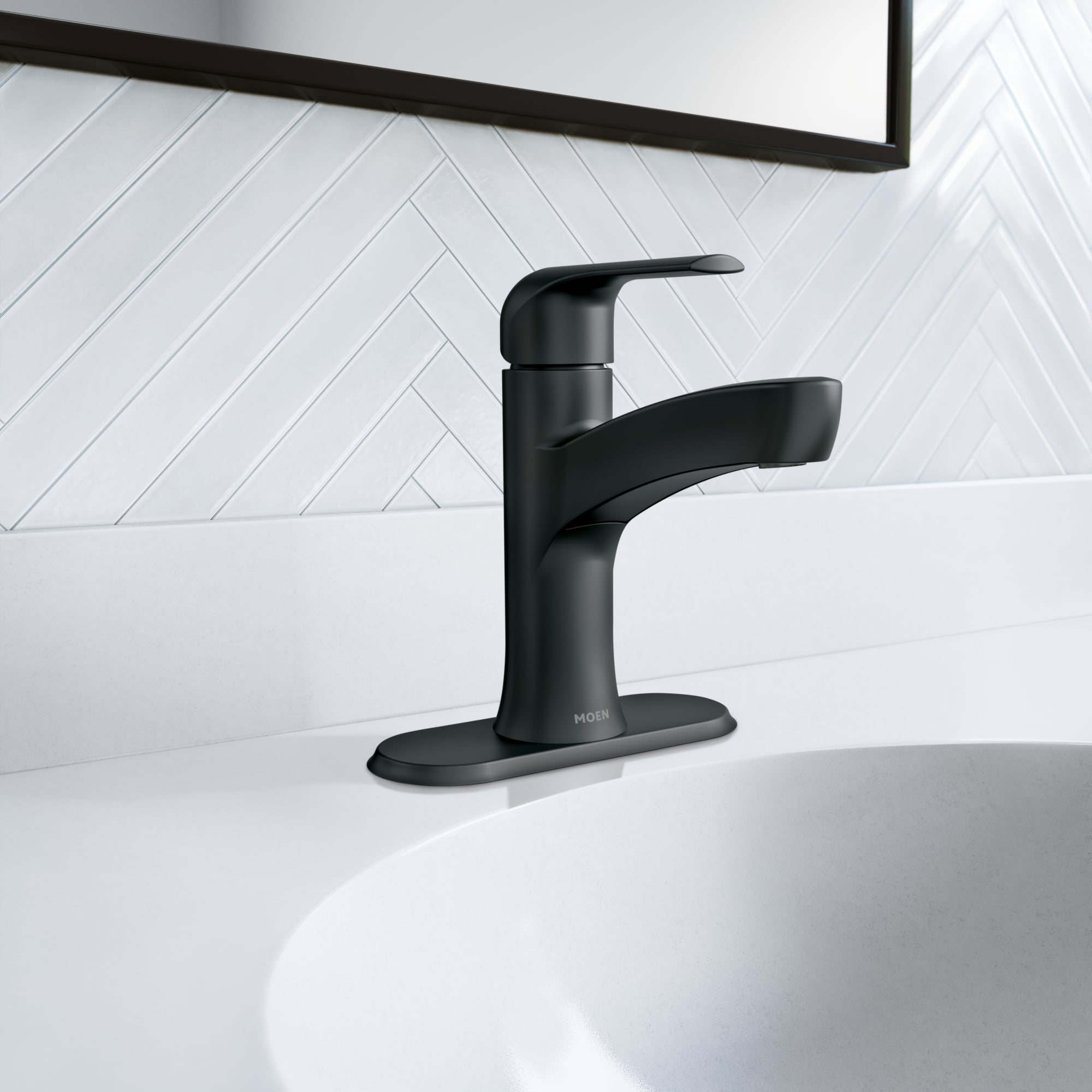 Moen Tilson Matte Black Bathroom Sink Faucet with Optional Deckplate, 84565BL