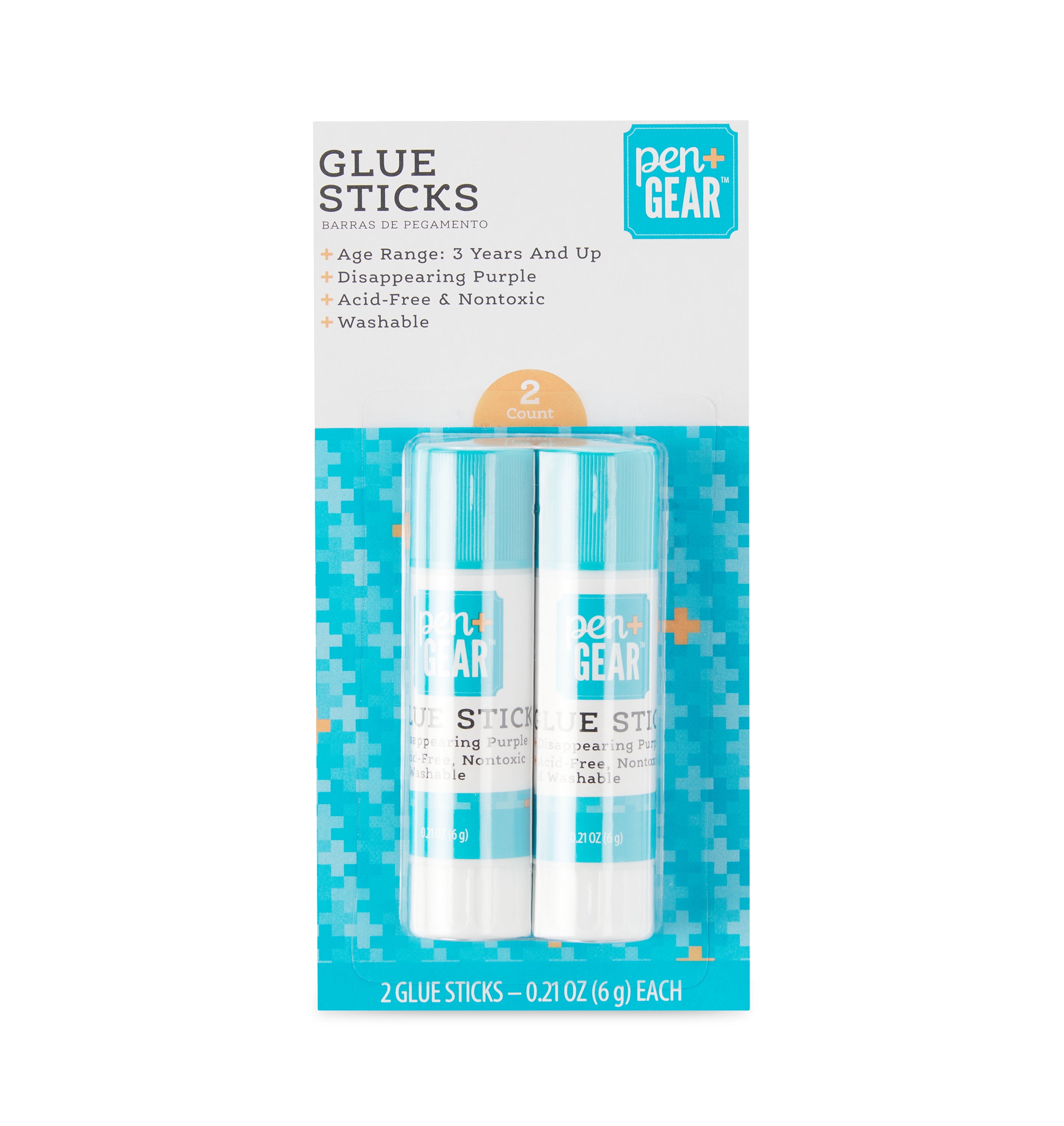 Pen+Gear Disappearing Purple School Glue Sticks,6g 2 Count, Washable, Disappearing Purple