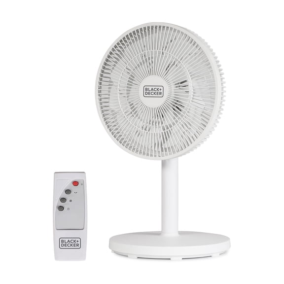 BLACK DECKER BFDTD12VW 12-In. 3-Speed Oscillating Portable Dual-Blade Table Fan with Remote, White