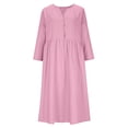 thumbnail image 4 of Pisexur Robes en Coton et Lin pour Femmes Décontractées Unies à Boutons Longues Robes Mode Col en V Manches 3/4 Robe Maxi Fluide pour Quotidien, Travail, Plage P-2TG, Rose, 4 of 8