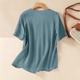 thumbnail image 6 of Craaazy Short Sleeve Tops for Women Plus Size Solid Color Crew Neck Cotton Linen Blouses with Front Embroidery for Spring Summer, 6 of 7