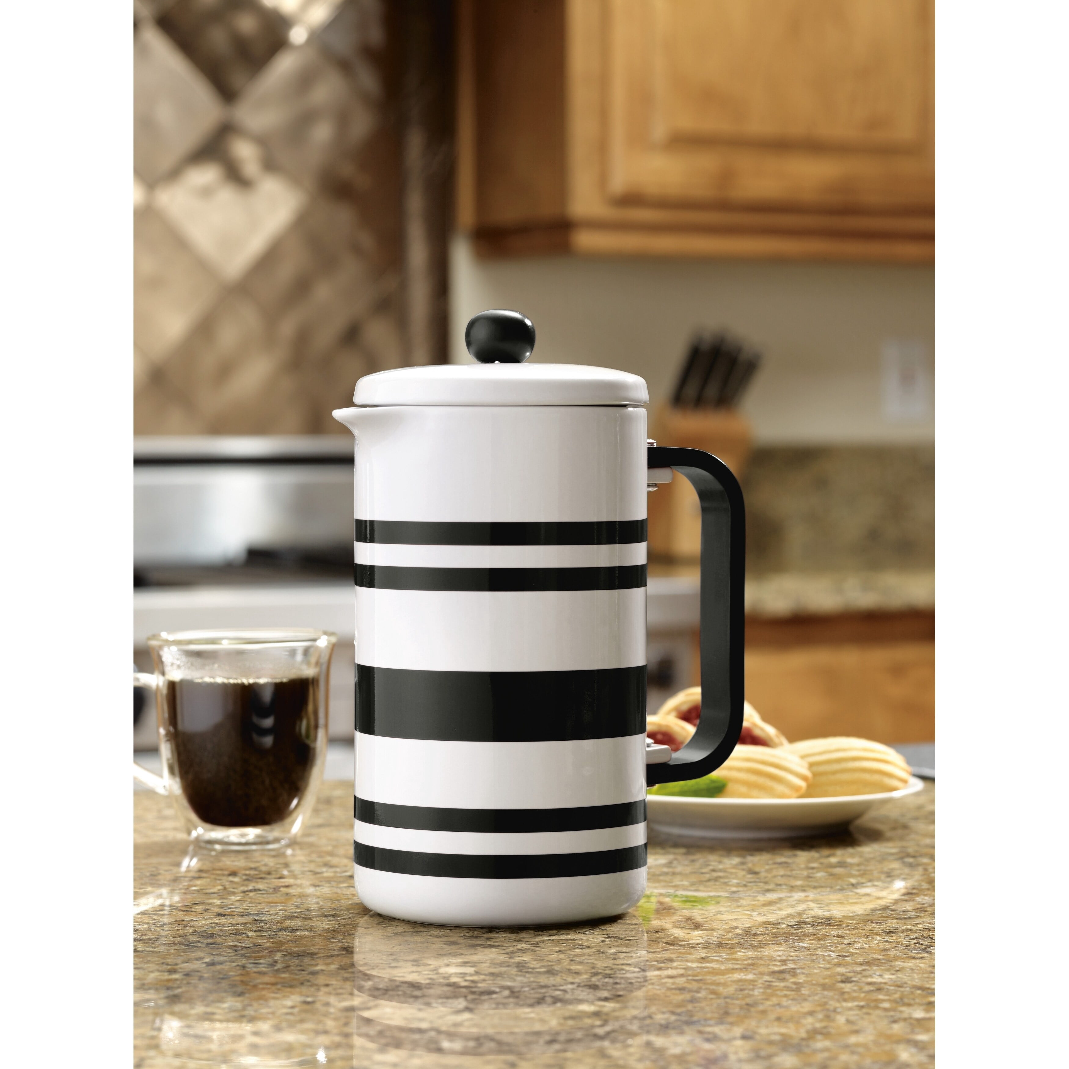 BonJour Ceramic French Press, 8-Cup, Red Stripes