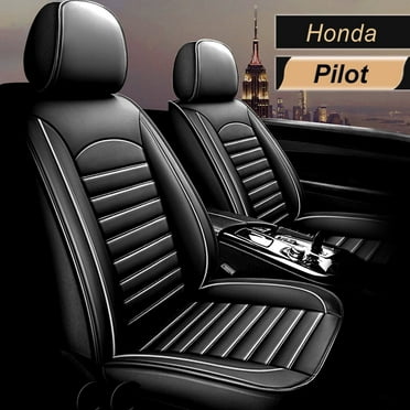 AOMSAZTO Fit Honda Pilot 2005-2016 Black & White Car seat Cover 5-seat Faux Leather Full Set Compatible Airbag