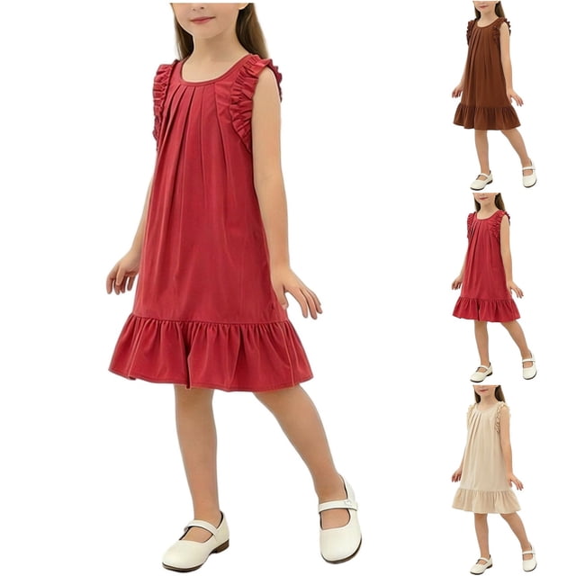 Ashirexll Robes d'Été pour Ados Enfants Sans Manches à Blocs de Couleur Col Rond Robe Décontractée Trapèze pour Ados Enfants