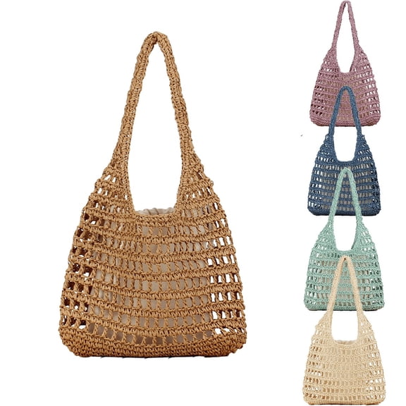 Yoyauz Women's Grass Woven Beach Bag - Women's Beach Handmade Woven Handbag, Summer Mesh Hollow Shoulder Bag, Suitable for Holidays