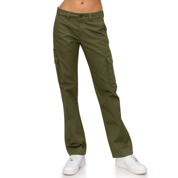 KHAKI & BLUE Women's Work Pants – Mid Rise Relaxed Fit Straight Leg Cargo Casual Trousers with Multi Pockets
