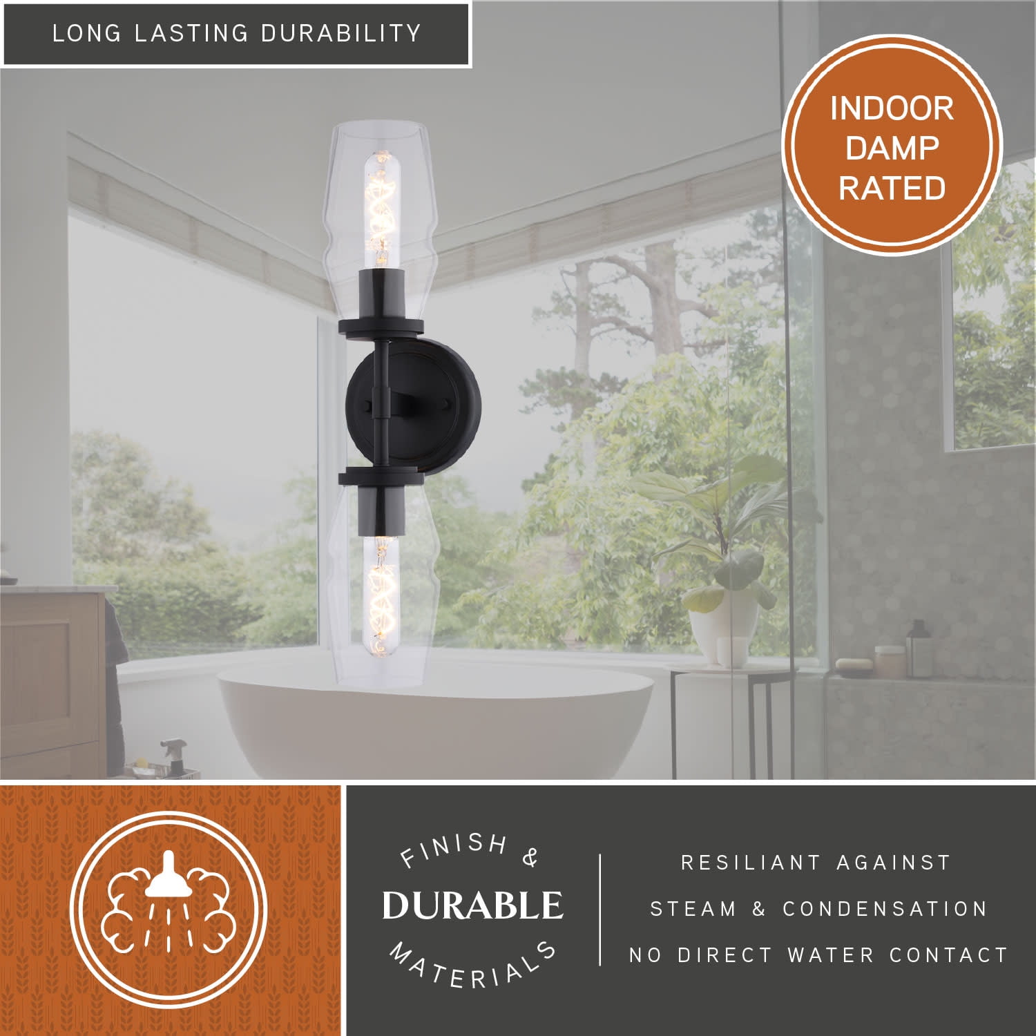 Warren 2-Light 4.75 in. Wide Matte Black Mid-Century Modern Wall Sconce with Clear Glass Shade, Dimmable, LED Compatible, Metal Bathroom Vanity Lighting Fixture, Vertical or Horizontal Mount Bath Bar